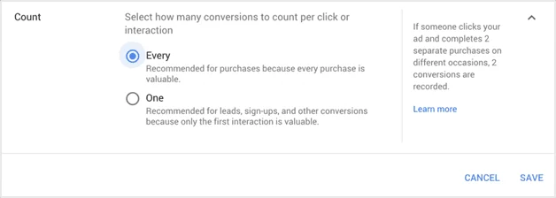 Incorrect conversion tracking settings